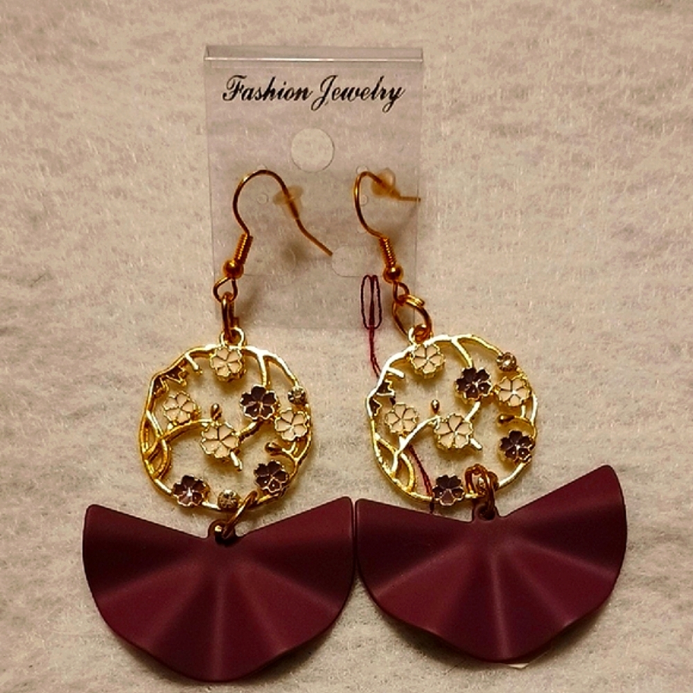 Fashion Jewelry Gold and Purple Statement Earrings
